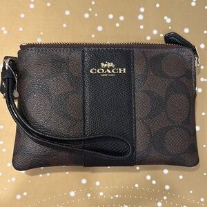 Coach Signature Brown and Black Wristlet
